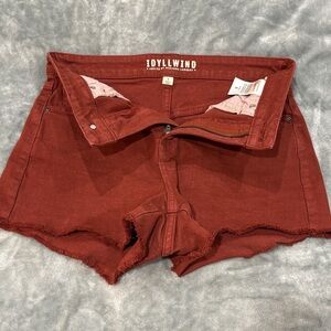 Idyllwind Rust Red Raw-Hem High-Waist Denim Shorts
